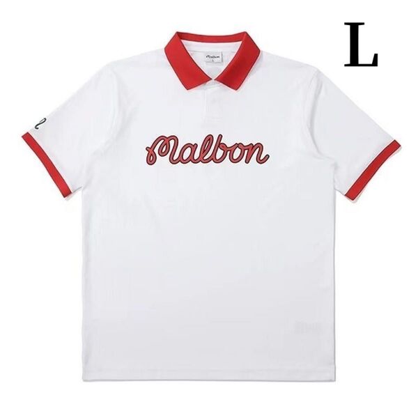 白色L マルボンゴルフ ポロシャツ malbon golf シャツ メンズ 半袖 半袖ポロシャツ ポロシャツ ゴルフウェア