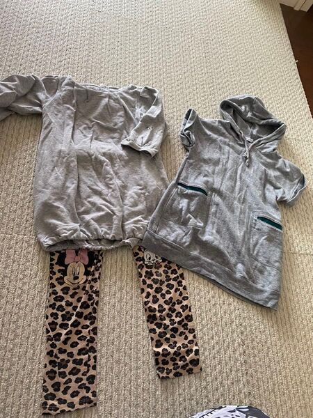 bebe 110 半袖 トップス ワンピース カットソー グレー おまけ 120 レギンス ミニー h&m