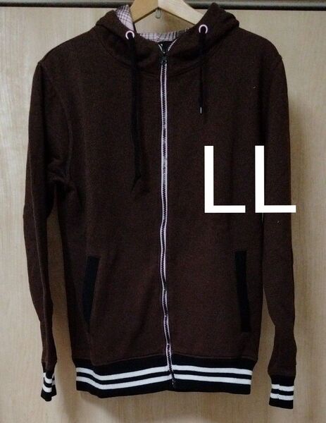 メンズ パーカー 茶色 ライン入り LL サイズ