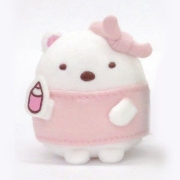 すみっコぐらし 一条工務店 てのり ぬいぐるみ しろくま マスコット お人形(非売品)大工 住宅展示場 くすみピンク 鉛筆 リボン