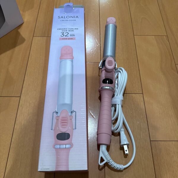 【中古美品】SALONIA (サロニア) セラミックカールヘアアイロン メロウコーラルピンク 32mm I-ne