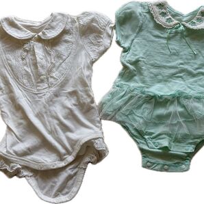 ホワイト&ミント★襟付き★ロンパース★2点セット つなぎ ベビー服 子供服 ロンパース カバーオール 女の子