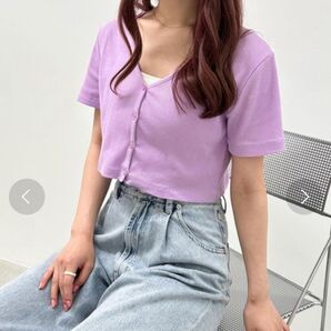 コンパクトリブカーディガン むらさき 紫 半袖 カットソー 短丈 ショート丈 無地 Heather ヘザー ナイスクラップ SLY