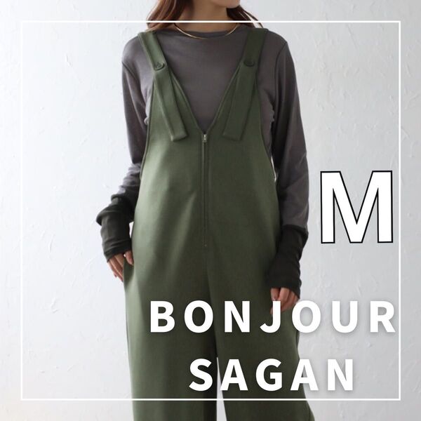 "新品・タグ付"フロントジップVネックストレッチサロペット/BONJOUR SAGAN