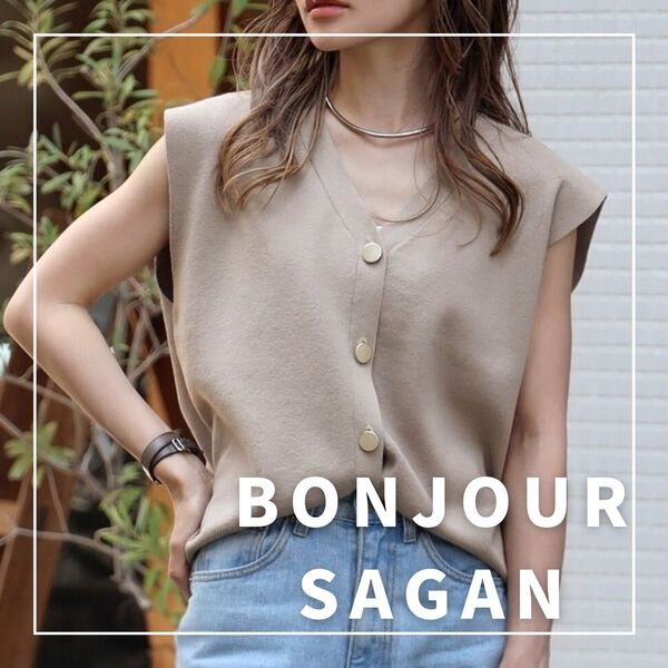"新品・タグ付"ゴールド釦ボクシーニットベスト/BONJOUR SAGAN