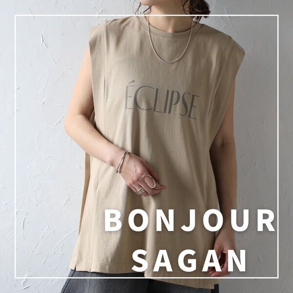 "新品・タグ付"USAコットンECLIPSEロゴノースリスクエアプルオーバー/BONJOUR SAGAN