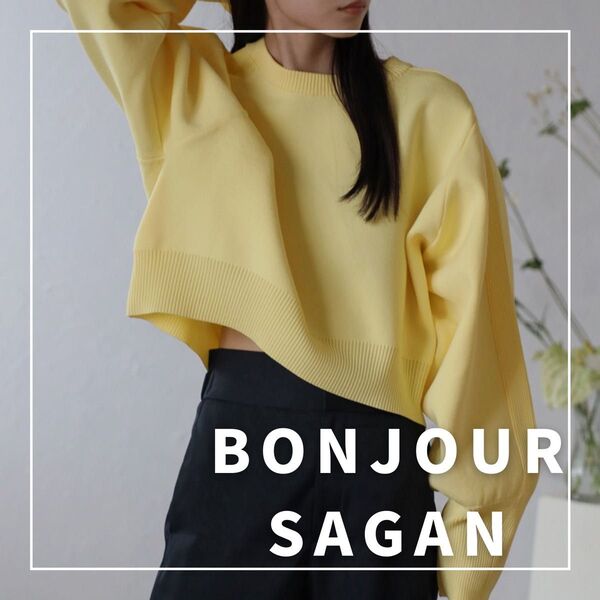 "新品・タグ付"アーム切替リブ編みクロップド丈ダンボールニット/BONJOUR SAGAN