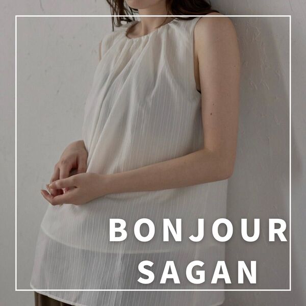 "新品・タグ付"ネックタックストライプブラウス/BONJOUR SAGAN