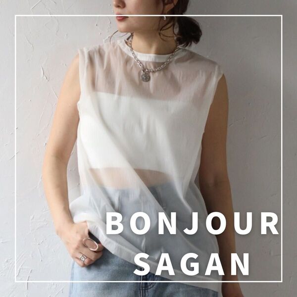 "新品・タグ付"シアーナイロンノースリプルオーバーシャツ/BONJOUR SAGAN