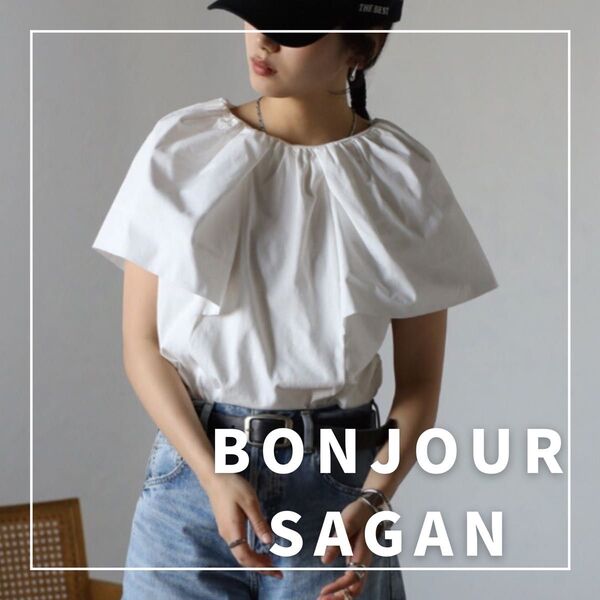 "新品・タグ付"コットン100%ケープカラーブラウス/BONJOUR SAGAN
