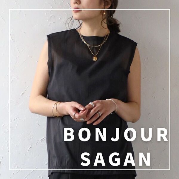 "新品・タグ付"シアーナイロンノースリプルオーバーシャツ/BONJOUR SAGAN