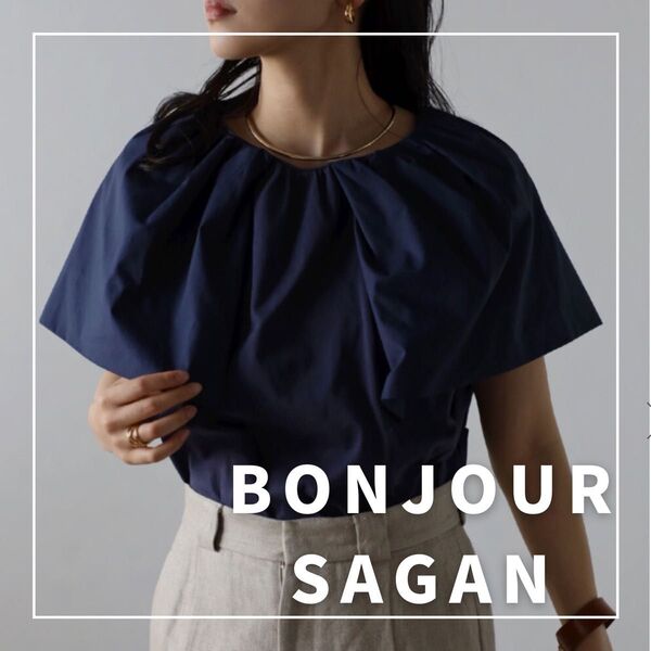"新品・タグ付"コットン100%ケープカラーブラウス/BONJOUR SAGAN