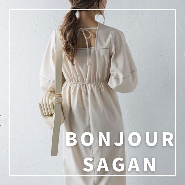 "新品・タグ付"バックリボン配色ステッチワンピース/BONJOUR SAGAN