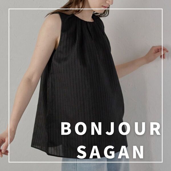 "新品・タグ付"ネックタックストライプブラウス/BONJOUR SAGAN