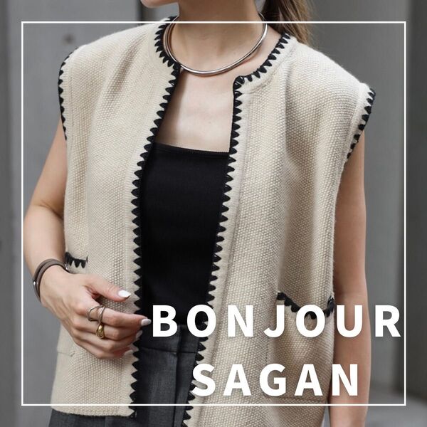 "新品・タグ付"ハマグリステッチニットベスト/BONJOUR SAGAN