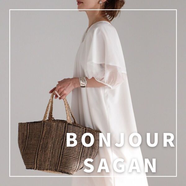"新品・タグ付"ボリュームチュールスリーブVネックワンピース/BONJOUR SAGAN