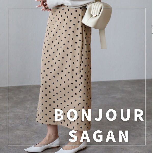 "新品・タグ付"ドット柄バックスリットIラインスカート/BONJOUR SAGAN