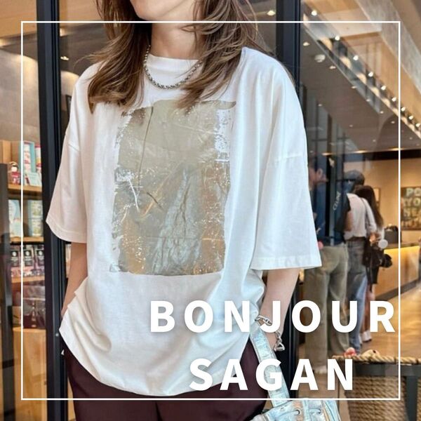 "新品・タグ付"箔プリントビッグシルエットTシャツ/BONJOUR SAGAN