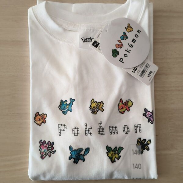 GU ポケモン コラボ ピクセルアート Tシャツ イーブイ ブイズ 140cm ホワイト ユニクロ 半袖Tシャツ