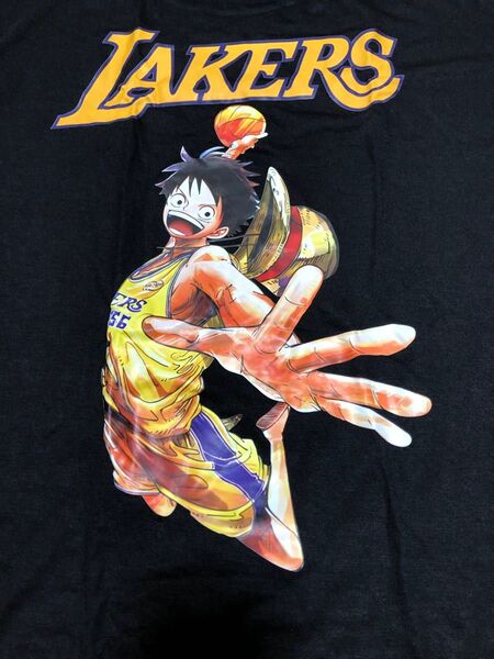 パロディt シャツ アニメt ワンピース LAKERS バスケットボール 黒 2XL Tシャツ 黒