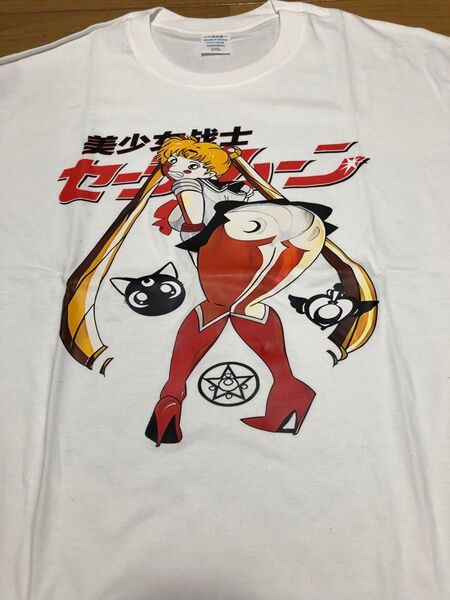 メンズ パロディt シャツ 美少女戦士セーラームーン Tシャツ 2XLサイズ ホワイト アニメt シャツ