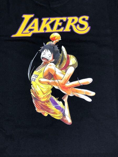 メンズ パロディt シャツ ワンピース ルフィ×レイカーズ コラボTシャツ Lサイズ ブラック2XL ブラック