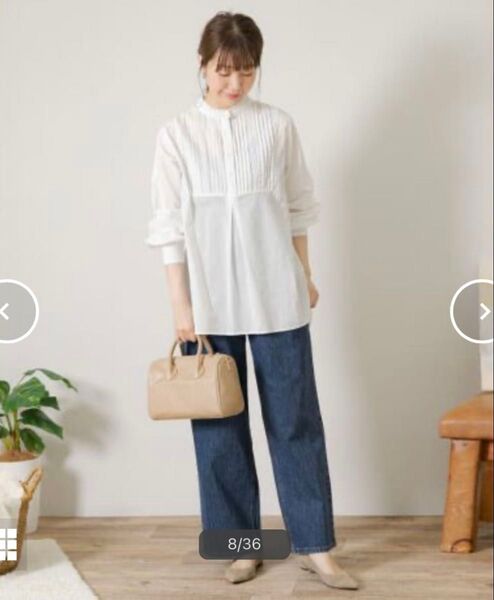 【新品未使用】スタンドフリルカラーコットンタックドレスシャツ