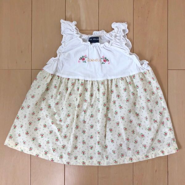 LE VILLAGE 100cm ワンピース ノースリーブ 白 カットソー 子供服 ベビー服 袖無 女児
