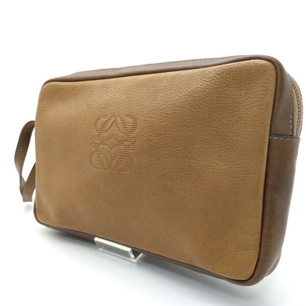 LOEWE ロエベ アナグラム レザー クラッチバッグ セカンドバッグ ブラウン