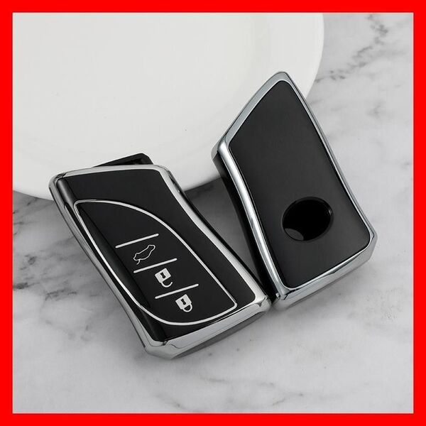 レクサス LEXUS スマートキーケース TPU キーカバー 新型NX/LC/ LS/UX/ES ブラック×シルバー