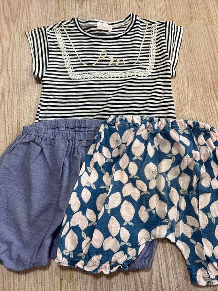 女の子用 トップス 半袖 100サイズ パンツ 部屋着 パジャマ 3点 まとめ売り