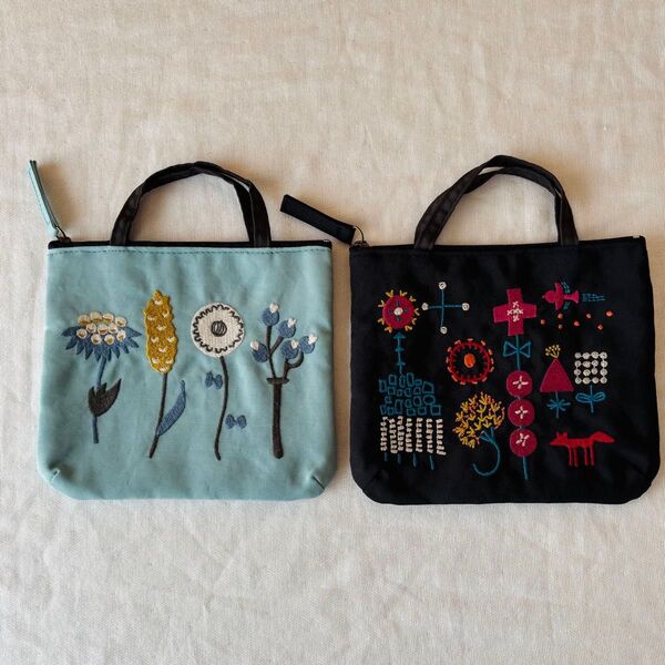 アツコマタノ 刺繍ポーチ 小さな森 ボタニカル 2個セット