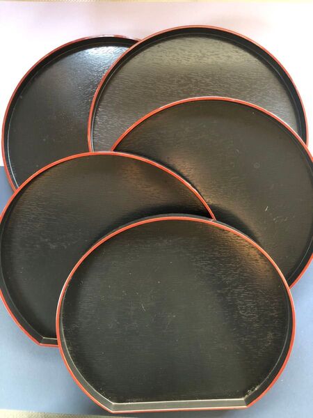 お盆 5枚 プラスチック製 半月盆 黒
