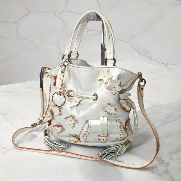 希少 美品 LANCEL ランセル プルミエ フラート ショルダーバッグ トートバッグ 2way レザー ホワイト フリンジ