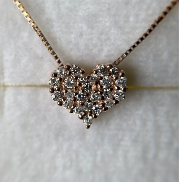 23P 0.28ct パヴェダイヤモンド ハートペンダント ピンクゴールド ネックレス k10