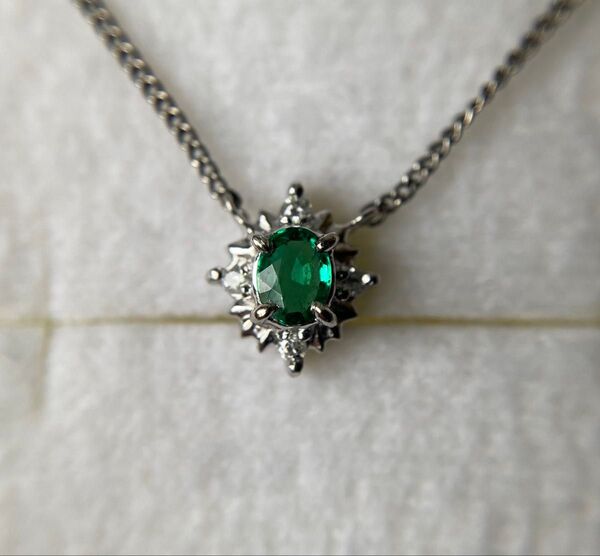 0.15ct エメラルド 天然ベリル ダイヤモンド ペンダント プラチナ ネックレス PT850