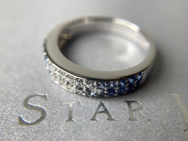 STAR JEWELRY スタージュエリー グラデーション サファイア ダイヤ ハーフエタニティ ホワイトゴールド リング k18