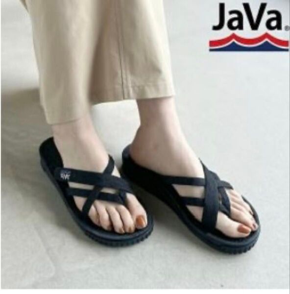 サンダル 「JaVa ジャバコラボ」クロスストラップサンダル レディース ブラック27センチ