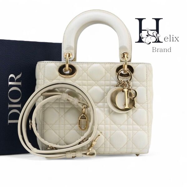 DIOR ABCディオール レディディオール ラムスキン レザー ショルダーバッグ ミニボストン トート 白 ホワイト 2way