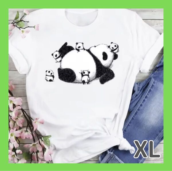 【XL】レディースTシャツ パンダ 可愛い 韓国 男女兼用 白