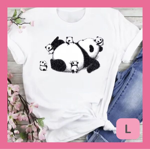 【L】レディースTシャツ パンダ 可愛い 韓国 男女兼用 白