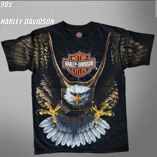 激レア★ 90s HARLEY DAVIDSON ハーレーダビッドソン ビッグイーグル オフィシャルタグ USA製 黒 L相当