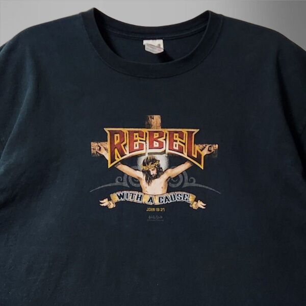 00s anvil Jesus キリスト プリント Tシャツ ブラック 黒 半袖 2XL