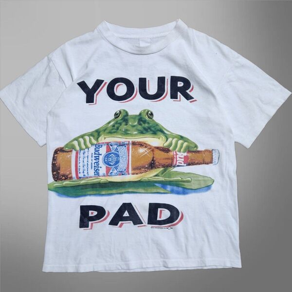 90s Budweiser frog バドワイザー カエル プリントTシャツ 企業Tシャツ 白 L相当 ビンテージ