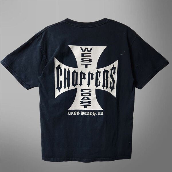 90s WEST COAST CHOPPERS ウエストコーストチョッパーズ Tシャツ アイアンクロス 企業T ネイビー L