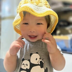 ベビー用帽子 ハンドメイド 黄色 春夏