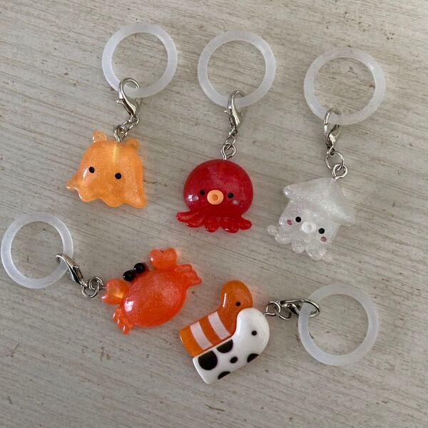 海のいきもの めじるしチャーム めじるしアクセサリー 5点セット アミューズメント景品