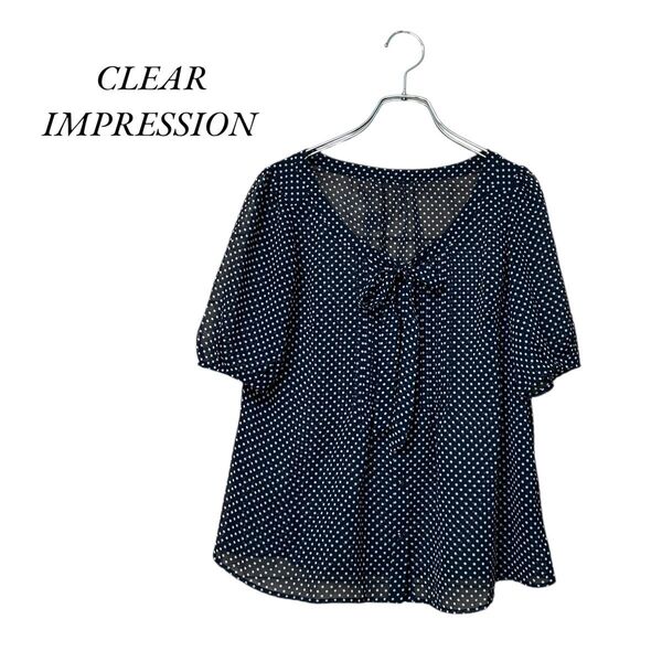 CLEAR IMPRESSION/クリアインプレッション(M)ドット柄 半袖ブラウス/シャツ/ネイビー