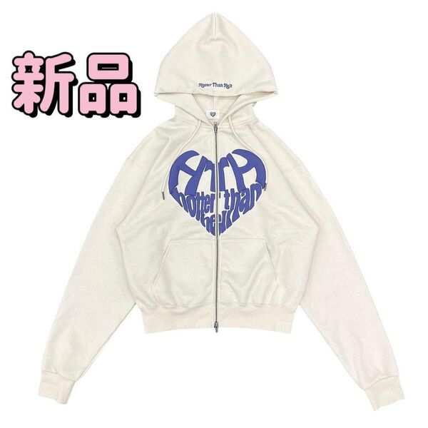 新品 HTH heart logo zip hoodie オフ×ブルー パーカー スウェット