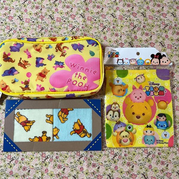 プーさん、ペンケース、巾着、ミニタオルハンカチ2枚